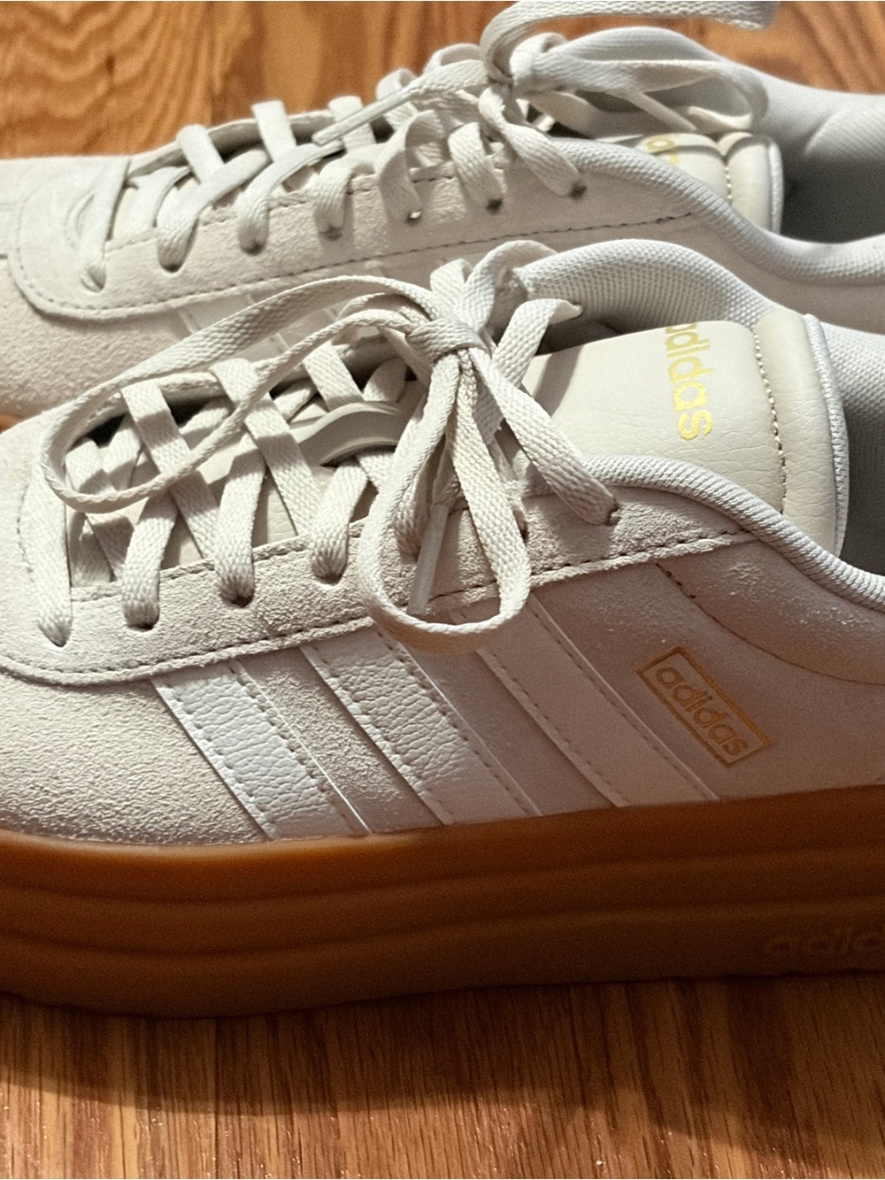 adidas White Suede Platform Sneakers with Gum Sole